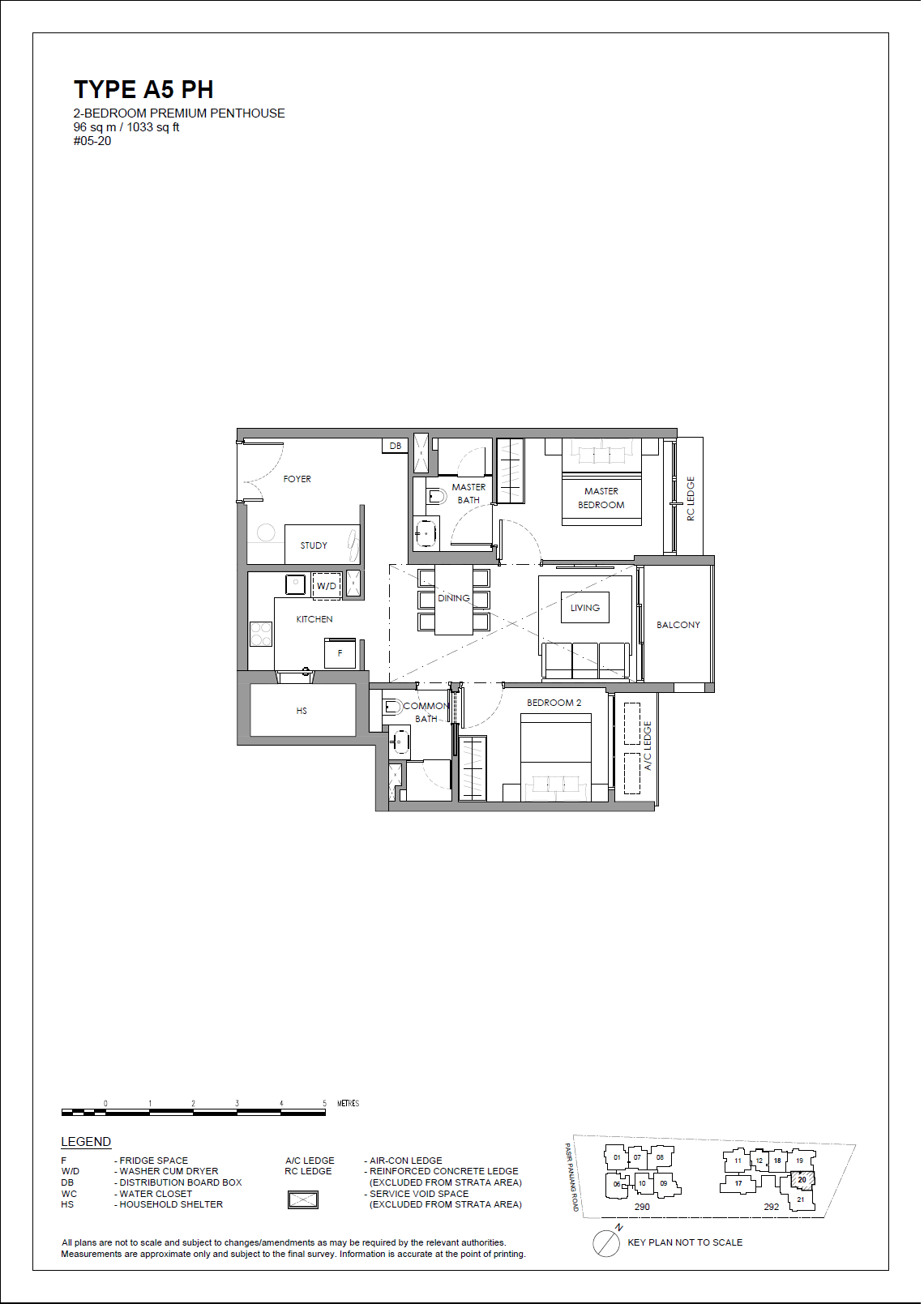 Floor plan of The Hillshore type A5 PH, Penthouse, 1,033 sq ft